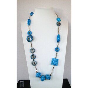 Acrylic Blue & Silver Bead Necklace 28 inches